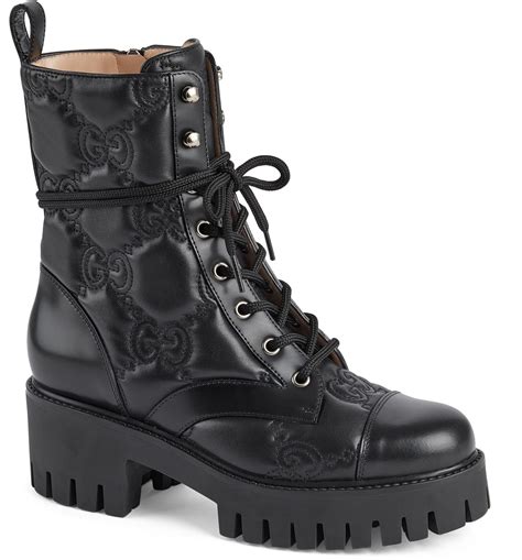 gucci logo quilted leather combat boot|Gucci leather boots.